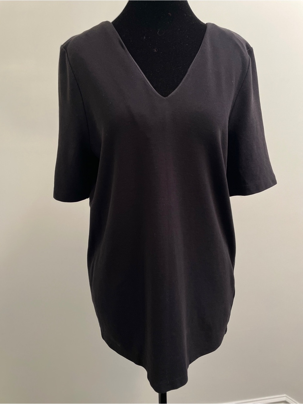 COS Black V-Neck Cutout Back Cotton Tunic Top Size S